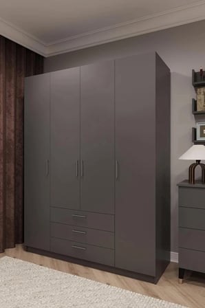 Asra Trend MDF 4 Kapaklı, 3 Çekmeceli Gardırop - 160x208x53cm, Geniş Hacimli Kıyafet Dolabı, G-02