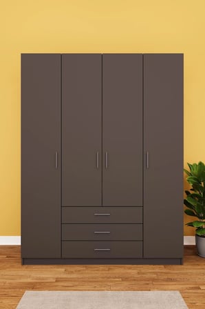Asra Trend MDF 4 Kapaklı, 3 Çekmeceli Gardırop - 160x208x53cm, Geniş Hacimli Kıyafet Dolabı, G-02