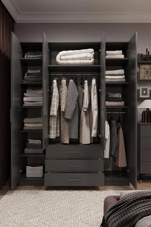 Asra Trend MDF 4 Kapaklı, 3 Çekmeceli Gardırop - 160x208x53cm, Geniş Hacimli Kıyafet Dolabı, G-02