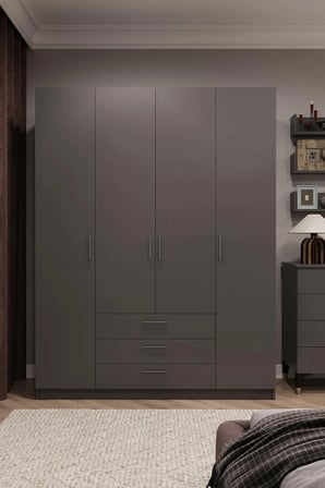 Asra Trend MDF 4 Kapaklı, 3 Çekmeceli Gardırop - 160x208x53cm, Geniş Hacimli Kıyafet Dolabı, G-02