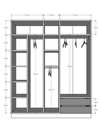 5 Kapaklı Gardırop 180cm