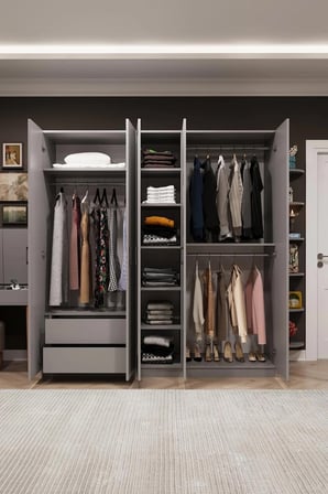 Asra Trend MDF 5 Kapaklı, 2 Çekmeceli, Aynalı Gardırop - 200x208x53cm, Geniş Kıyafet Dolabı, G-04