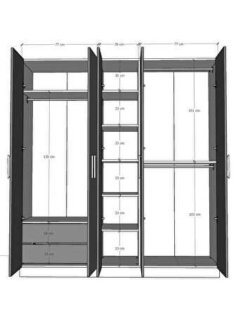 5 Kapaklı Gardırop 200cm