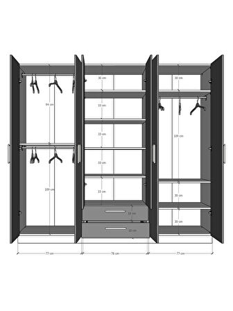 6 Kapaklı Gardırop 240cm