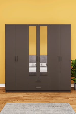 Asra Trend MDF 6 Kapaklı, 2 Çekmeceli, 2 Aynalı Gardırop - 240x208x53cm, Geniş Kıyafet Dolabı, G-05