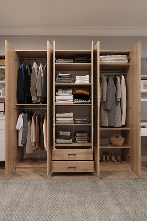 Asra Trend MDF 6 Kapaklı, 2 Çekmeceli, 2 Aynalı Gardırop - 240x208x53cm, Geniş Kıyafet Dolabı, G-05
