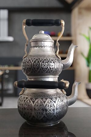 Binbir Trend Eskitme İşlemeli Bakır Çaydanlık Takımı 2,7 LT
