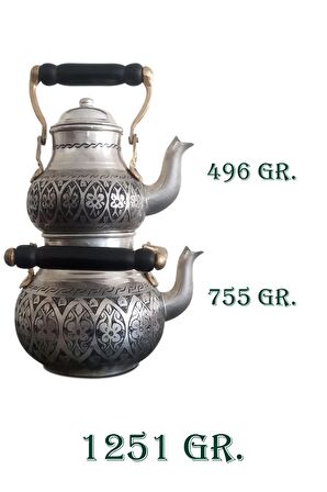 Binbir Trend Eskitme İşlemeli Bakır Çaydanlık Takımı 2,7 LT