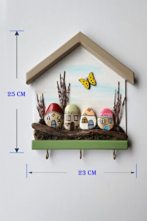 El Yapımı Taş Boyama Anahtar Askısı, Duvar Süsü, Duvar Dekoru GB-075