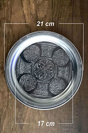 21 cm - Otantik Desenli Krom Çelik Meze ve Servis Tabağı