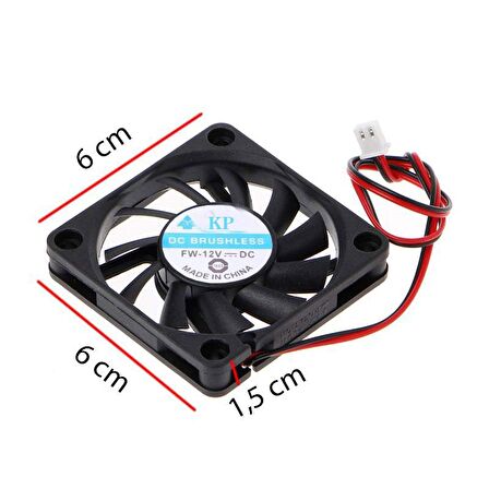 12v 6cm 2 pinli soğutucu fan 6x6x1,5 cm fan