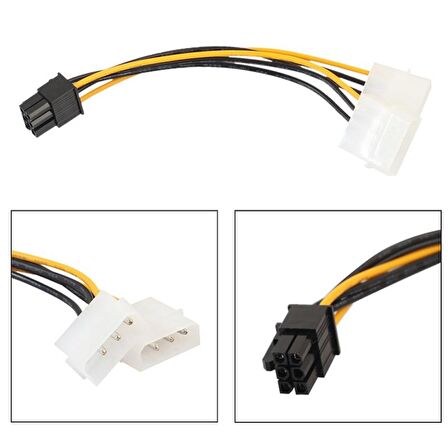 6 pin pcı e to 2x 4 pin molex erkek power güç kablosu 30 cm