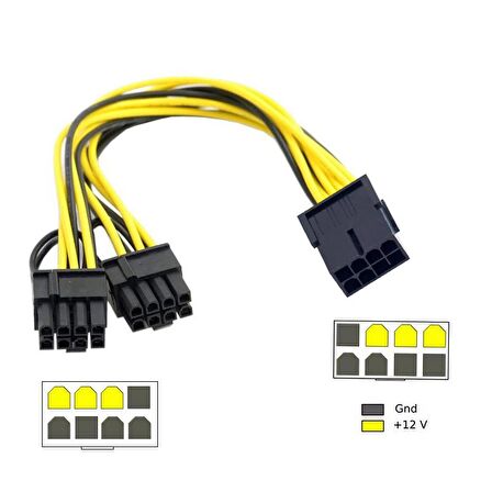 8 pin pcıe 12V to dual 6+2 8 pin pcı e gpu  power güç kablosu 30 cm