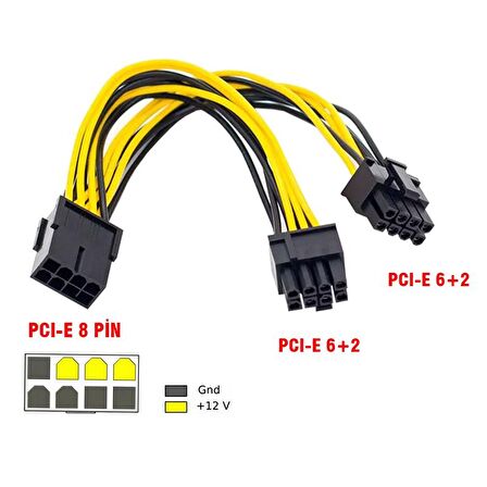 8 pin pcıe 12V to dual 6+2 8 pin pcı e gpu  power güç kablosu 30 cm