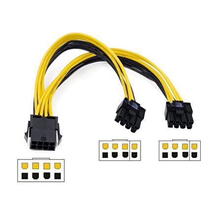 8 pin to PCI-E (6+2) Dual Y Power Güç Kablosu 18 AWG 