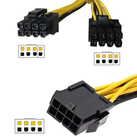 8 pin to PCI-E (6+2) Dual Y Power Güç Kablosu 18 AWG 