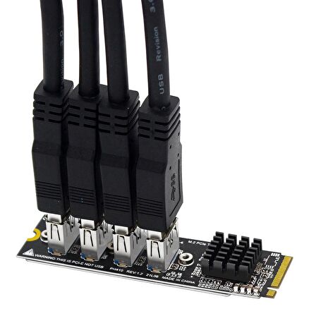 M.2 Mkey PCI E to 4port usb 3.0 1x riser çoklayıcı kart