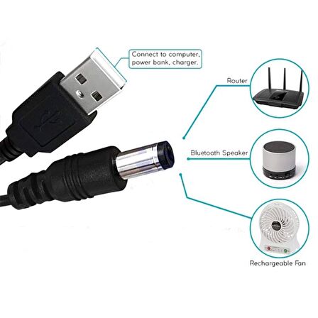 usb 2.0 to 5.5 x 2.5 mm dc 5v power güç kablosu  1m