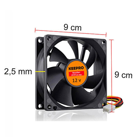 9cm 12 Volt 3 Pinli Fan 9*9*2.5 cm soğutucu fan