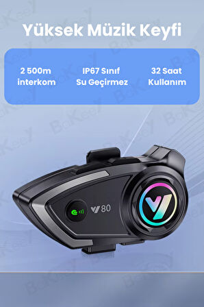 Y80 Motosiklet Kask Kulaklığı Intercom Rgb Işıklı Bluetooth Motorsiklet Kulaklık İnterkom