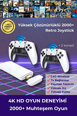 Bakeey Çift Kol 2000 Atari Oyunlu Taşınabilir 2.4G Kablosuz Oyun Konsolu 4K Game Stick Retro Konsol