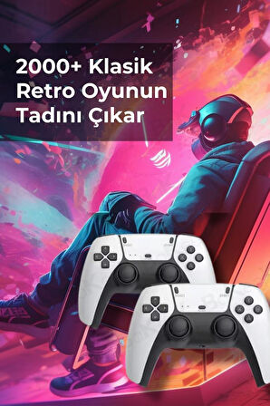 Bakeey Çift Kol 2000 Atari Oyunlu Taşınabilir 2.4G Kablosuz Oyun Konsolu 4K Game Stick Retro Konsol