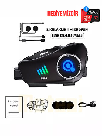 Motorcular için Su Geçirmez Kameralı Bluetooth Intercom | Çoklu Bağlantı, Mikrofon & Çift Kulaklık, HD Kayıt