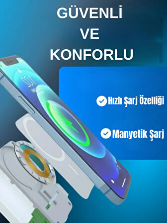 10.000 mAh MagSafe Powerbank – 15W Hızlı Kablosuz Şarj, iPhone Uyumlu Taşınabilir Şarj Cihazı