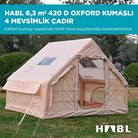 6 Kişilik 6.3m2 Su,Rüzgar ve Kar Geçirmez 420D Oxford Kumaşlı 4 Mevsim Şişme Çadır 300*210*200cm