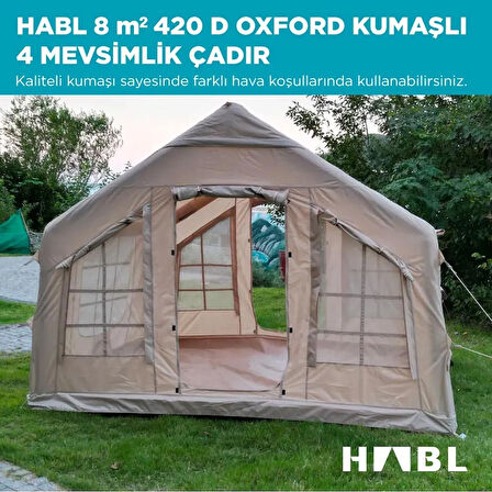 8 Kişilik 8m2 Su,Rüzgar ve Kar Geçirmez 420D Oxford Kumaşlı 4 Mevsim Şişme Çadır 320*250*220cm