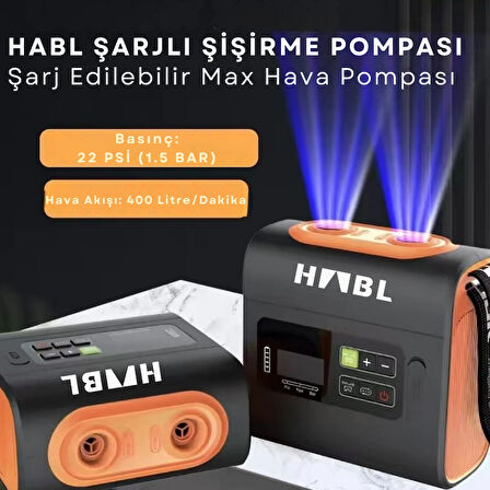 HABL Şarjlı Dijital Şişirme Pompası (Çadır/Paddle Board/Şişme Yatak vb)– 22PSI (1.5 BAR)