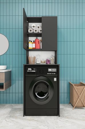 Asra Trend MDF Çamaşır Makinesi Üstü Banyo Dolabı - Kapaklı Depolama, Raflı Düzenleyici, BD-01