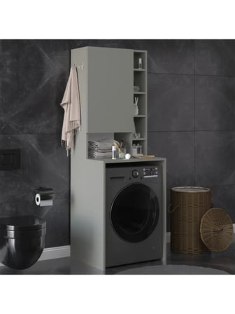 Asra Trend MDF Çamaşır Makinesi Üstü Banyo Dolabı - Kapaklı Depolama, Raflı Düzenleyici, BD-02