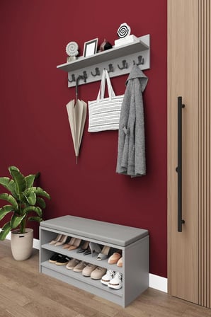 Asra Trend MDF Puflu Ayakkabılık ve Askılık – 90 cm Portmanto Seti, Modern, 2 Raflı, A-34