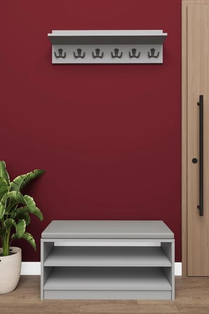 Asra Trend MDF Puflu Ayakkabılık ve Askılık – 90 cm Portmanto Seti, Modern, 2 Raflı, A-34