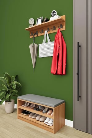 Asra Trend MDF Puflu Ayakkabılık ve Askılık – 90 cm Portmanto Seti, Modern, 2 Raflı, A-34
