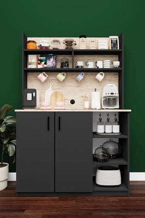 Modern Kahve Köşesi Dolabı %100 MDF Çok Amaçlı Erzak Depolama Dolabı KAHVE01