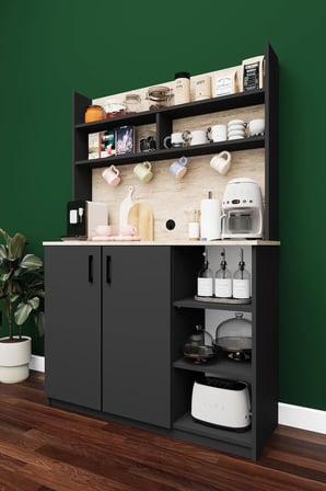 Modern Kahve Köşesi Dolabı %100 MDF Çok Amaçlı Erzak Depolama Dolabı KAHVE01