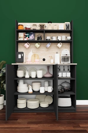 Modern Kahve Köşesi Dolabı %100 MDF Çok Amaçlı Erzak Depolama Dolabı KAHVE01