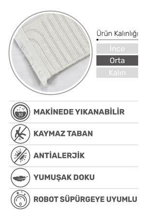Revna Ekru Yıkanabilir Halı Kaydırmaz Tabanlı Pamuk Dokuma Salon Mutfak Koridor İçin