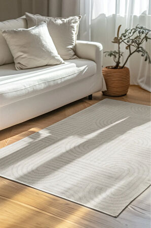 Revna Ekru Yıkanabilir Halı Kaydırmaz Tabanlı Pamuk Dokuma Salon Mutfak Koridor İçin