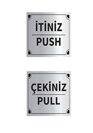 Mayeka İtiniz - Çekiniz Kare İkili Levha Set Gümüş Metal Yönlendirme Tabelası Kişiye Özel