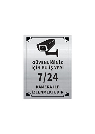 Mayeka Güvenliğiniz İçin Bu İşyeri 7 24 Kamera İle İzlenmektedir Levha Gümüş Metal Yönlendirme