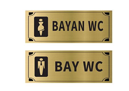 Mayeka Bay WC Bayan WC İkili Levha Set Altın Metal Yönlendirme Tabelası Kişiye Özel
