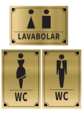 Mayeka Lavabolar - Kadın - Erkek Üçlü Levha Set Altın Metal Yönlendirme Tabelası Kişiye Özel