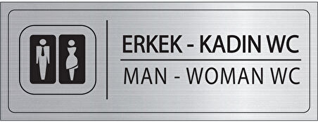 Mayeka Erkek Kadın Wc İsimlik Gümüş Metal Kapı İsimliği Levhası Yönlendirme Tabelası