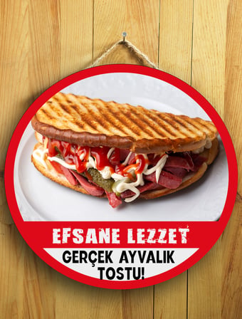 Cafeler Restoranlar İçin Ayvalık Tostu Duvar Kapı Tablo Ahşap Askılı Pano Tabela