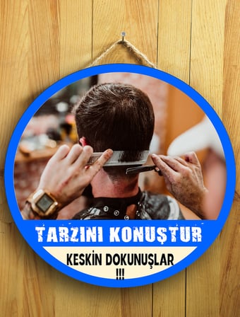Erkek Kuaförleri İçin Erkek Kuaförü Duvar Kapı Tablo Ahşap Askılı Pano Tabela