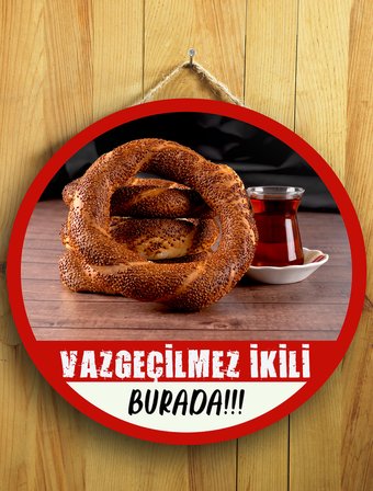 Cafeler Simitçiler Börekçiler Kahvaltıcılar Çaycılar İçin Simit Ve Çay Duvar Kapı Tablo Ahşap Askılı Pano Tabela