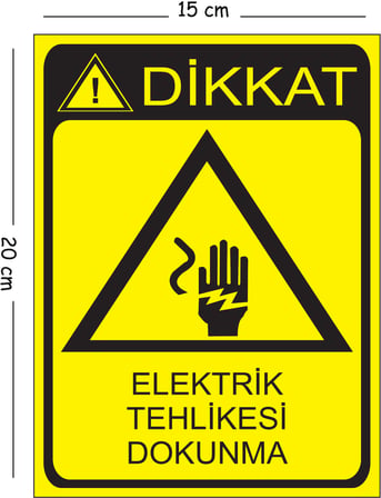 Metal Dikkat Elektrik Tehlikesi Dokunma 15x20 cm Uyarı İş Güvenliği Levhası